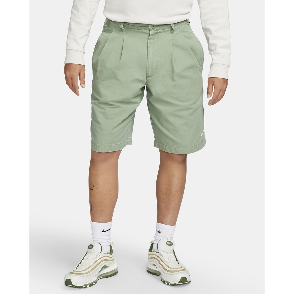 Sz 30 NIKE‎ Men Life Pleated Chino Shorts Oil Green White DX0643 386 - NWT